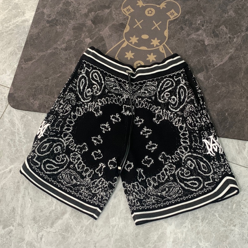 Amiri Bandana Embroidered Logo Knit Shorts